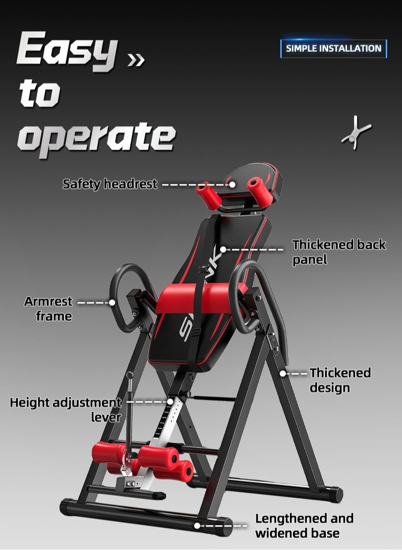 Inversion Machine for Home, Foldable Heavy Duty Inverted, Back Stretcher with 90 Degree Full Inversion, Easy to Install for Pain Relief Therapy (Red 70*115*152cm) - Image 3