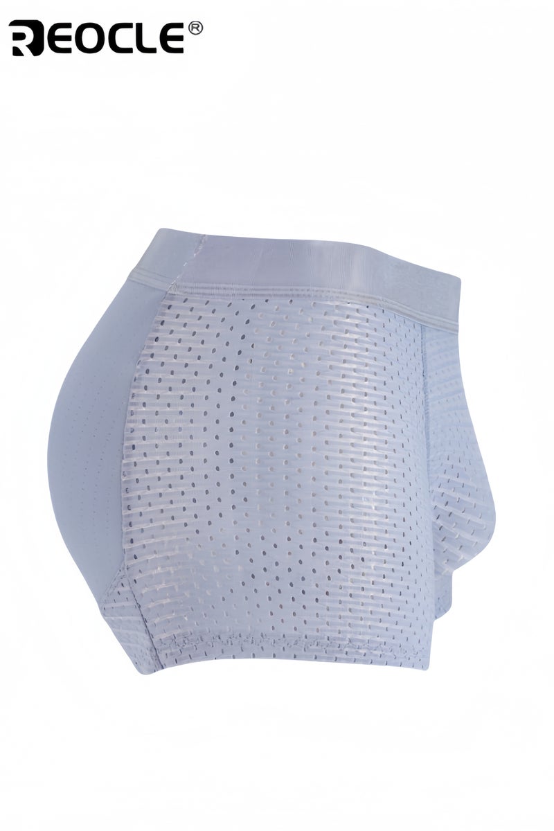 REOCLE Men's Mesh Underwear Boxer Back Padded Underwear Boxer Shaper Boxer Nylon Ice Silk Breathable Shapewear Padded Enhancing Underwear - Image 1