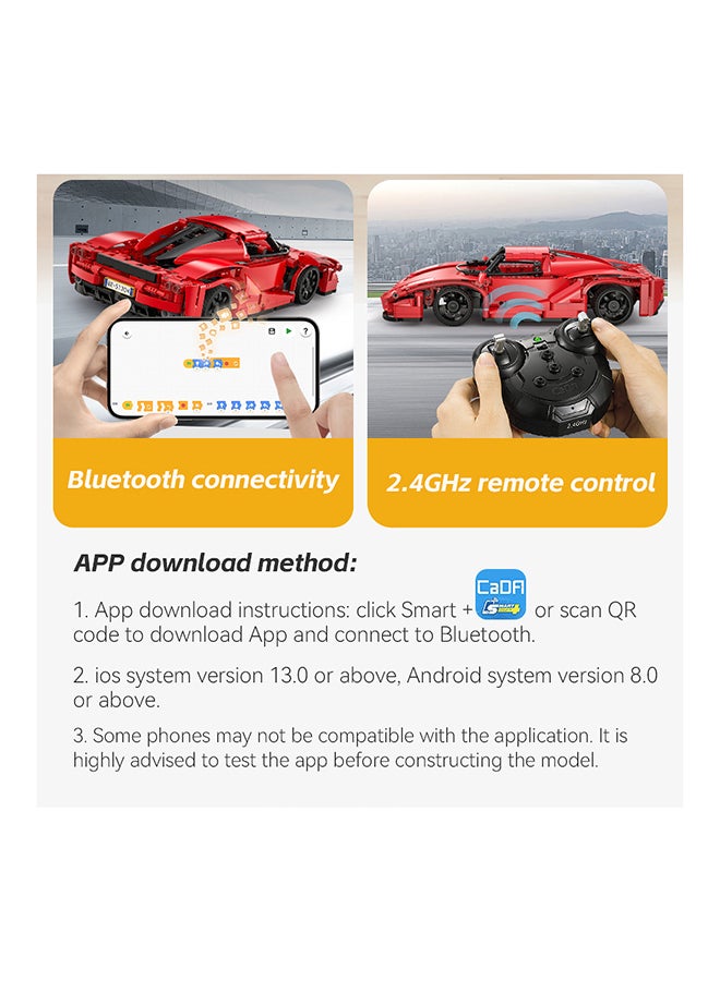 CaDA CaDA Remote Control Car Toy Building Blocks 1:14 Red Blade Car (Dual Control) C51304W  - Image 5
