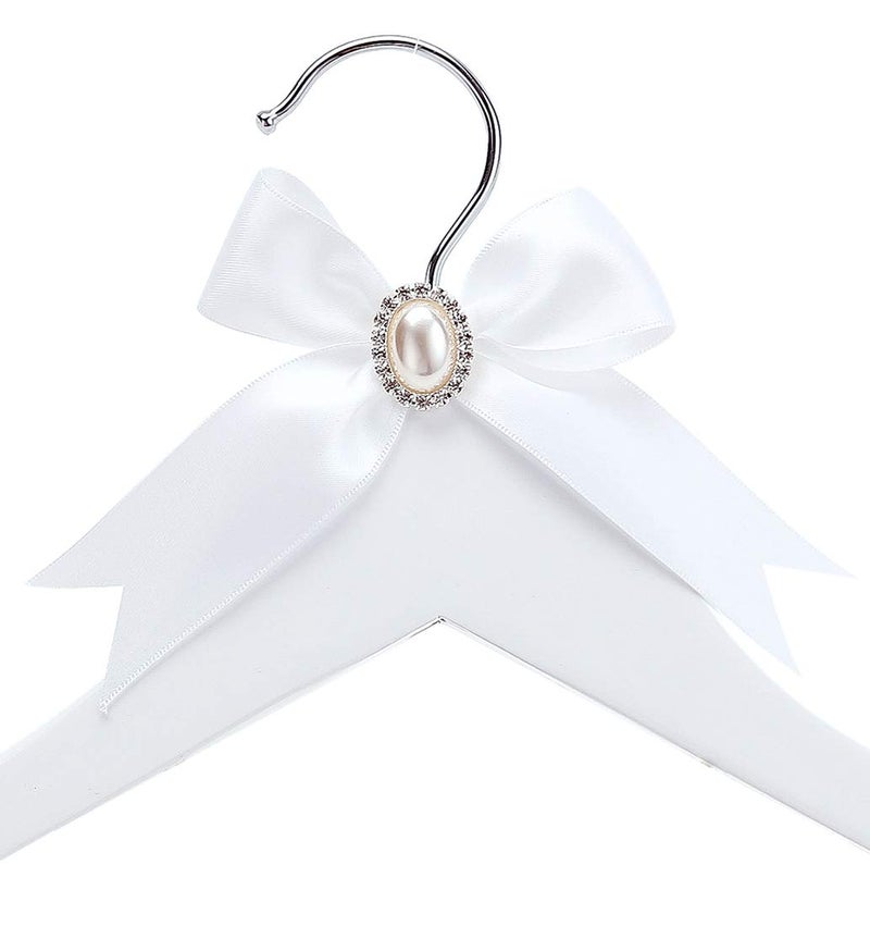 HUIDIAN White Solid Wood Bridal Dress Hanger with Bridal Wire Lettering for Bridal Wedding Party Gift (White Coat Hanger Pearl Silver Thread) - Image 2
