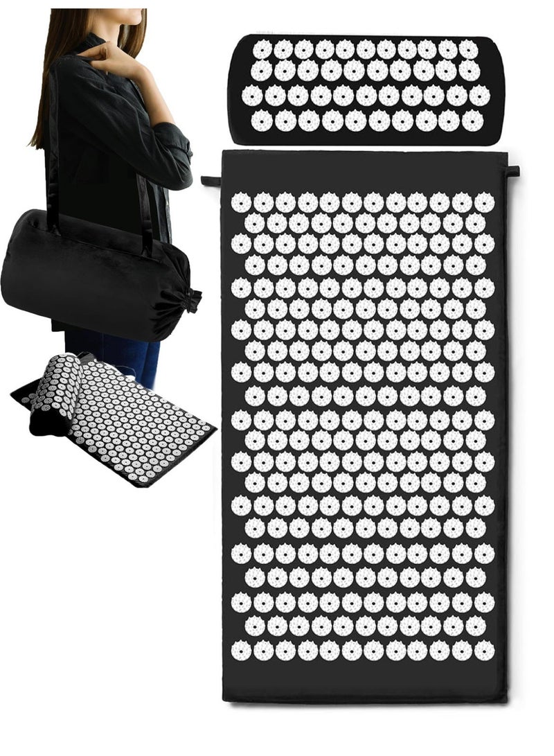 CMGTYYD Acupressure Mat and Pillow Set, Acupuncture Style Massage Mat & Pillow, Relief for Sciatic Nerve, Muscle Tension, Fibromyalgia, Neck, Shoulder & Back Pain, Migraine & Headaches and Insomnia Black - Image 1