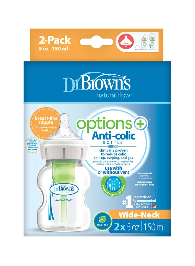 دكتور براونز PP Wide-Neck Options And Bottle, Pack of 2, 5 oz/150 ml