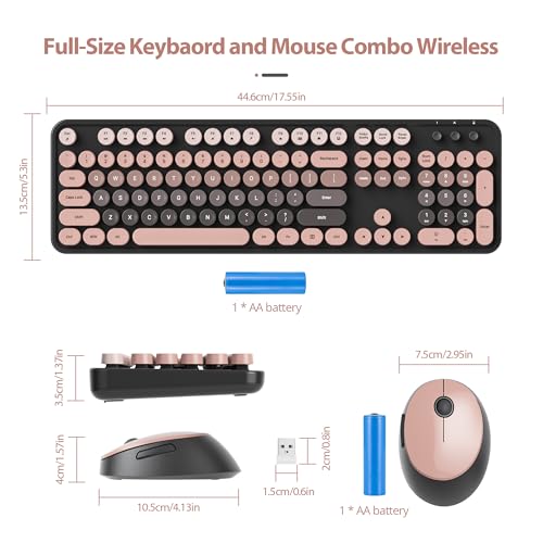 Owpkeenthy Retro Keyboard and Mouse Wireless, Cute Colorful Keyboard with Retro Typewriter Style Full-Sized with Number Pad Round Keys for Desktop, Laptop and Computerr (Gradient Heimei) - Image 3