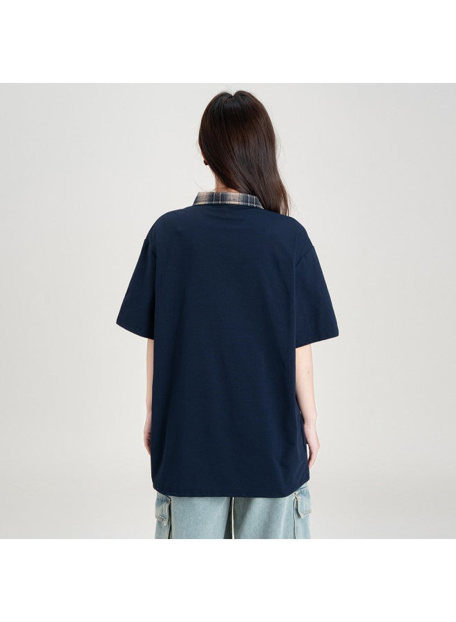 Baleno Vintage American Style Short-sleeve Couple T-shirt summer Checkered Polo Collar casual Loose Fit Youthful Daily Wear office Commute & Relaxed Look - Image 4