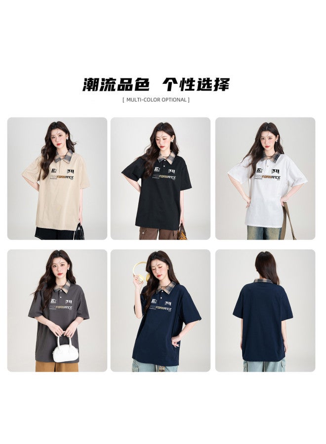 Baleno Vintage American Style Short-sleeve Couple T-shirt summer Checkered Polo Collar casual Loose Fit Youthful Daily Wear office Commute & Relaxed Look - Image 3