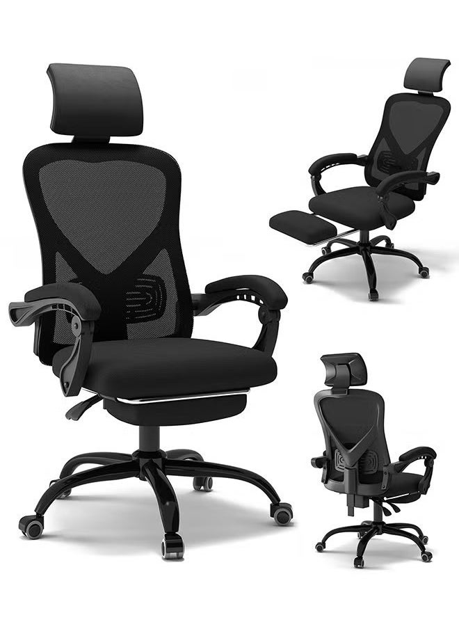 Office chair with foot tool and head restraint, Height - Adjustable  black