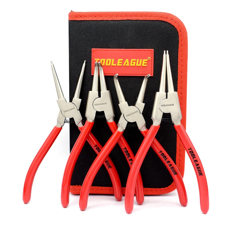TOOLEAGUE 4 Pcs Snap Ring Pliers Set, Circlip Pliers, 7 inches Internal/External Heavy Duty for Ring Remover Retaining Straight Bent Lock Pliers Set - Image 1