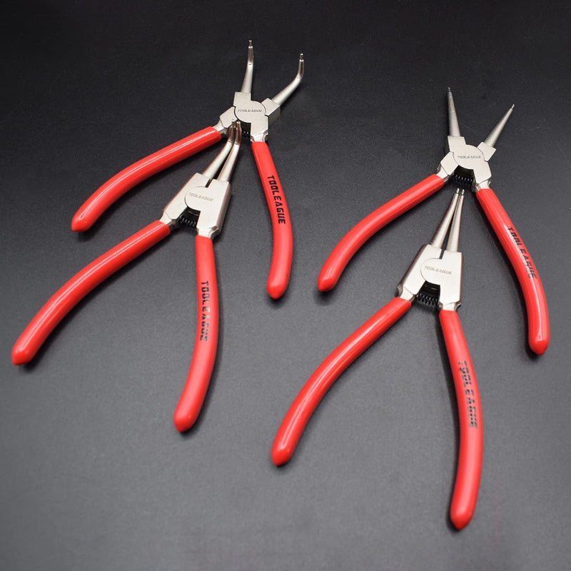 TOOLEAGUE 4 Pcs Snap Ring Pliers Set, Circlip Pliers, 7 inches Internal/External Heavy Duty for Ring Remover Retaining Straight Bent Lock Pliers Set - Image 5