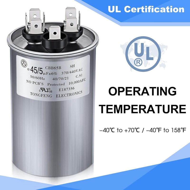 Frienda 45/5 MFD 370V Dual Run Round Capacitor for Air Conditioner - Image 5