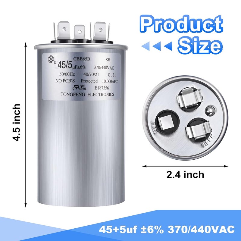 Frienda 45/5 MFD 370V Dual Run Round Capacitor for Air Conditioner - Image 2