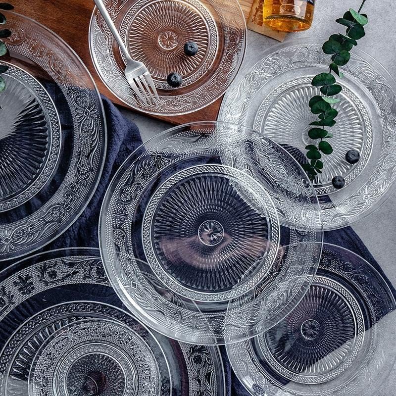 MARTVIA Glass Plates Breakfast Lunch Serving Set of 7, Glassware Tableware Serving Plates Set for, Fruit, Candy, Pasta, Salad,1 Big Plate 11 Inches, 6 Small Plate 7 Inches (Dot - A, Set of 7) - Image 2