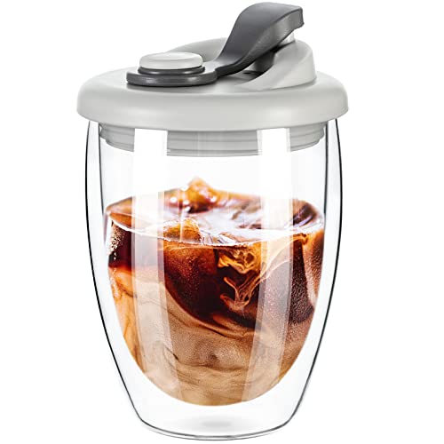 PARACITY Double Wall Glass Coffee Mug, Glass Coffee Cup with Silicone Lid 12 OZ, Insulated Coffee Mug for Milk, High - Image 2