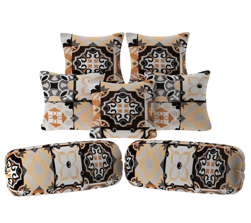 TIB Presents Flannel Warm Diwan Cover Set, 1 Single Bedsheet (60 x 90 inch), 5 Pillows (16 x 16 inch), 2 Bolster Covers (16 x 32 inch) (Circle Cream) - Image 2