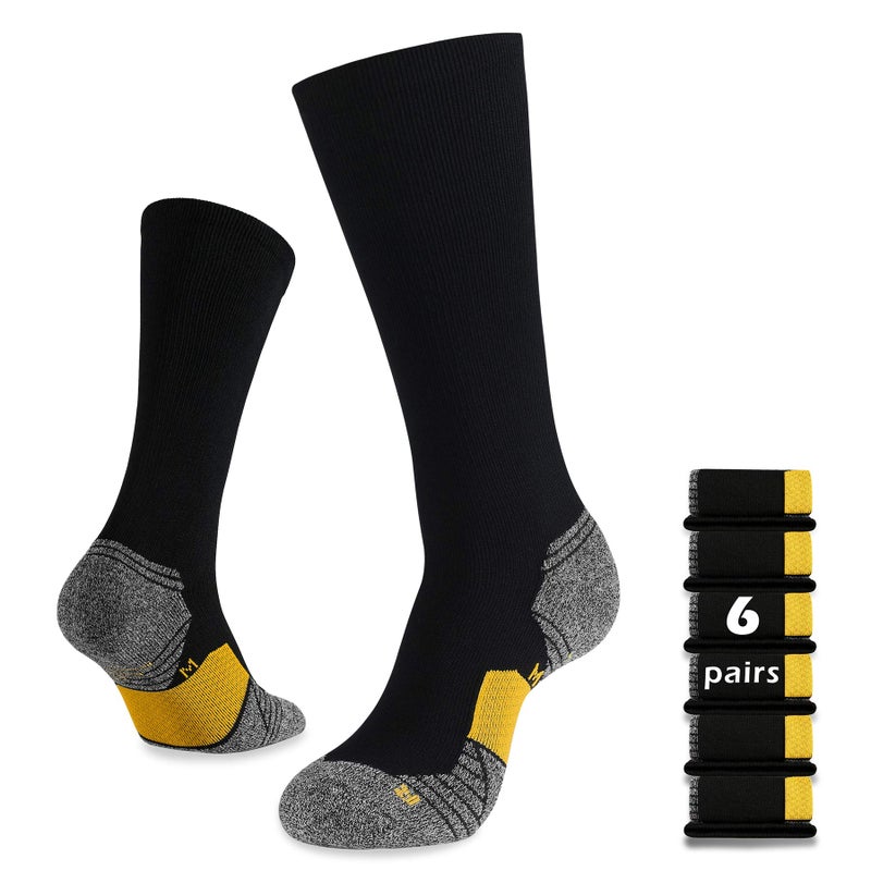 WANDER 6 Pairs Men's Athletic Run Cushion Over-the-Calf Tube Socks (6 pairs Yellow, XL:Shoe Size:12-14) - Image 1