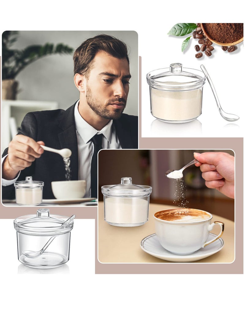 SOLARAE وعاء سكر أكريليك شفاف مع غطاء وملعقة لملحقات بار القهوة وأوعية حبوب الشاي وأواني المطبخ وعلب الخبز للسكر والملح والتوابل والصلصات سعة 7.1 أونصة - Image 4