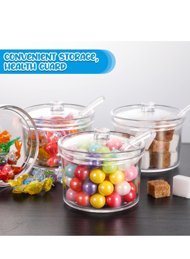 SOLARAE وعاء سكر أكريليك شفاف مع غطاء وملعقة لملحقات بار القهوة وأوعية حبوب الشاي وأواني المطبخ وعلب الخبز للسكر والملح والتوابل والصلصات سعة 7.1 أونصة - Image 2