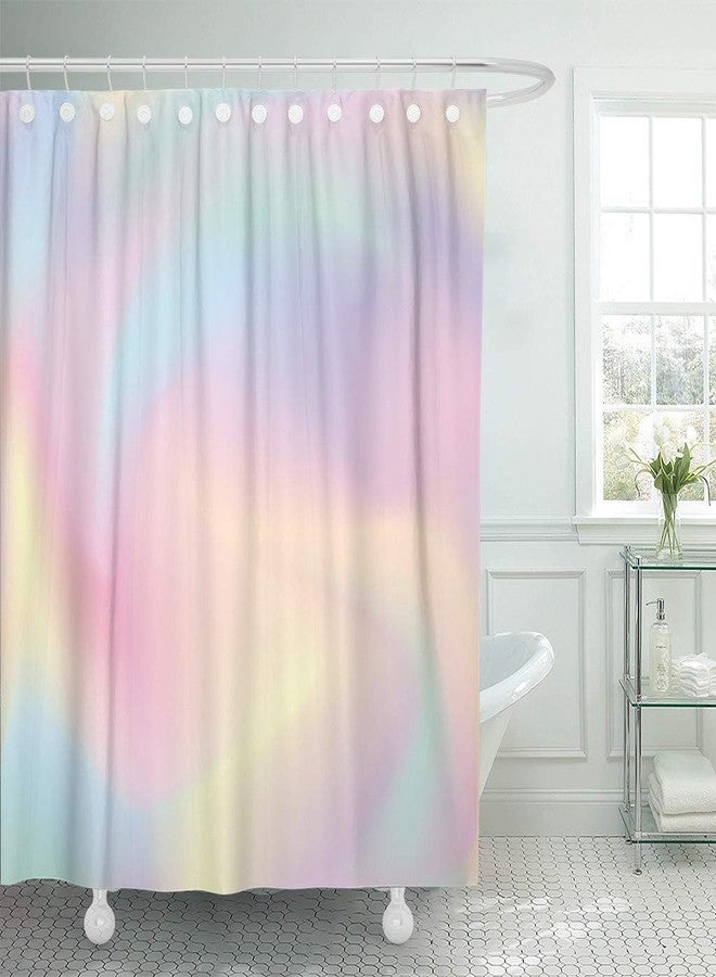 ArtSocket Shower Curtain Watercolor Girly Ombre Blue Pattern Gradient Pastel Iridescent Rainbow Home Bathroom Decor Polyester Fabric Waterproof 72 x 72 Inches Set with Hooks - Image 2