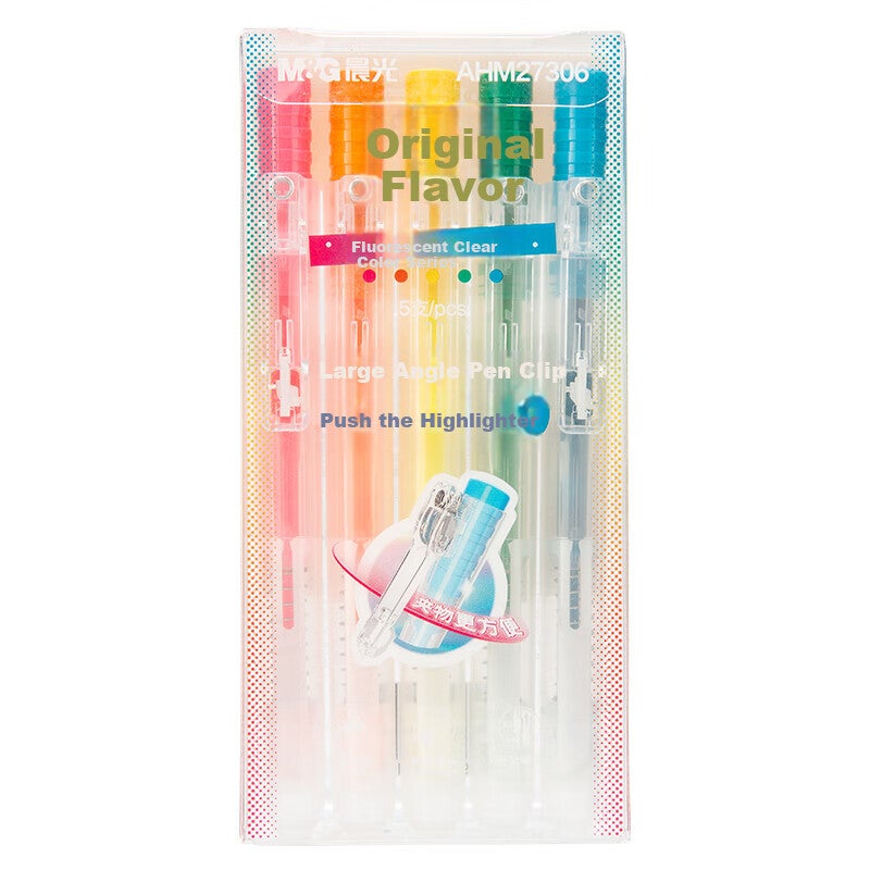 M&G Stationery Benwei 5-Color Retractable Highlighters with Wide-Angle Clip, Exam Review Highlighting Pens, Colorful Marking Pens, Fluorescent Clear Journal Pens AHM27306 - Image 4