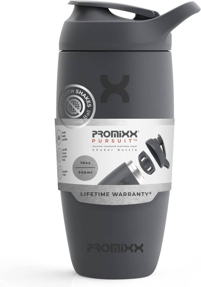 PROMIXX Pursuit Shaker Bottle Insulated Stainless Steel Water Bottle And Blender Cup, 18Oz, Graphite Grey - Image 1