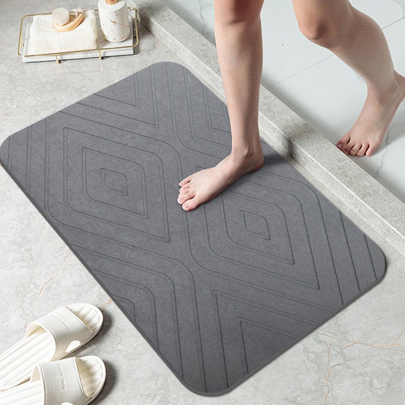 HUMIGA 2 Pack Stone Bath Mat, Diatomaceous Earth Shower Mat, Non-Slip Super Absorbent Quick Drying Bathroom Kitchen Floor Mat, 24x15, Grey - Image 2