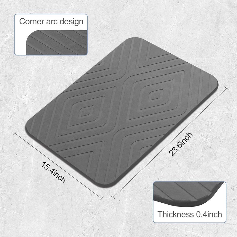 HUMIGA 2 Pack Stone Bath Mat, Diatomaceous Earth Shower Mat, Non-Slip Super Absorbent Quick Drying Bathroom Kitchen Floor Mat, 24x15, Grey - Image 4