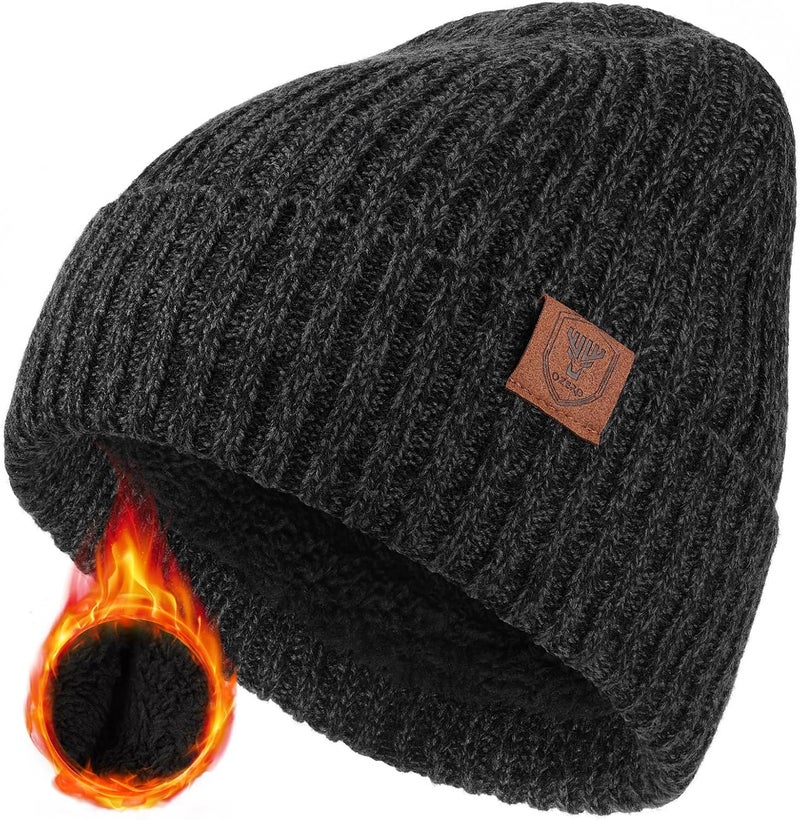 OZERO Winter Beanie Hat for Men Women: Thermal Thick Polar Fleece Lining Knit Cuffed Beanie Hats Warm Caps for Cold Weather Running, Hiking, Travel - Image 1