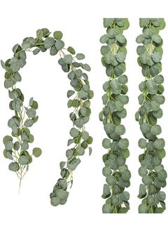 LENND 3 Packs Artificial Eucalyptus Leaves Garland Artificial Vines Faux Silver Dollar Greenery Eucalyptus Plants for Wedding Party Home Decoration  - Image 1
