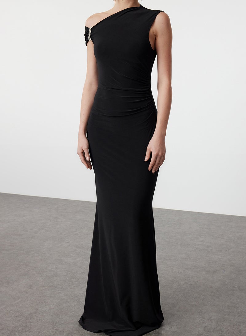 trendyol Black Bodycon Stone Accessory Detailed Woven Long Stylish Evening Dress Tprss24Ae00224 - Image 4
