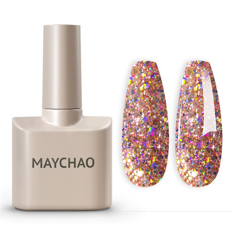 MAYCHAO 15ML Gel Nail Polish 1Pc Clear Pink Glitter Nail Polish Soak Off UV LED Nail Gel Polish Nail Art Starter Manicure Salon DIY at Home, 0.5 OZ - Image 2