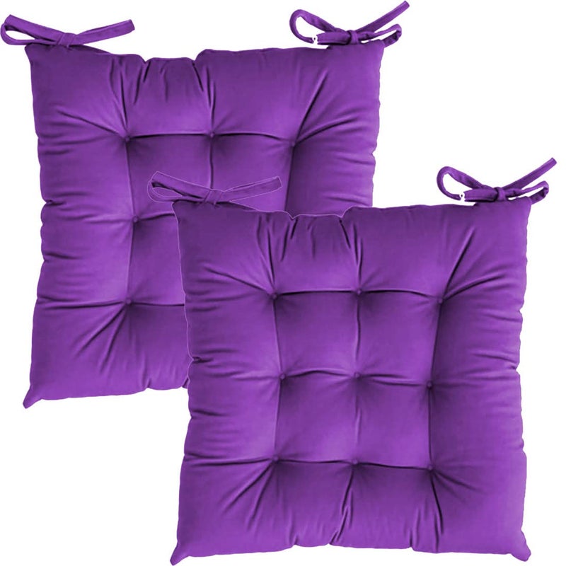 Linenovation Microfiber Square Chair PadCushion for Office Home or Car Sitting with Ties20 Inch X 20 InchLight PurpleSet of 2