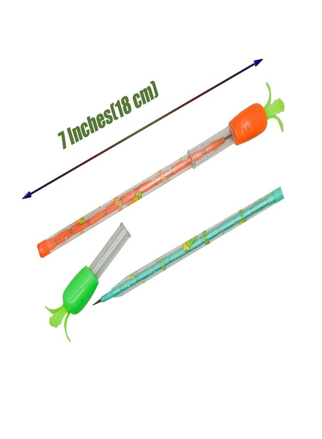 Lopenle Novelty Stacking Pencils Carrot Pencil Fruits Radish Stackable Pencil 12 Pieces With 64 Extra Refills For Office Using Supplies. - Image 2