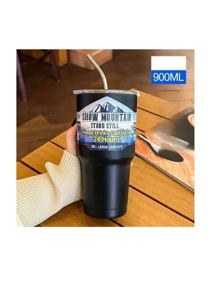 Stylish Stainless Steel Car Thermos 900 ml – Your Perfect Travel Companion black D  - Image 1