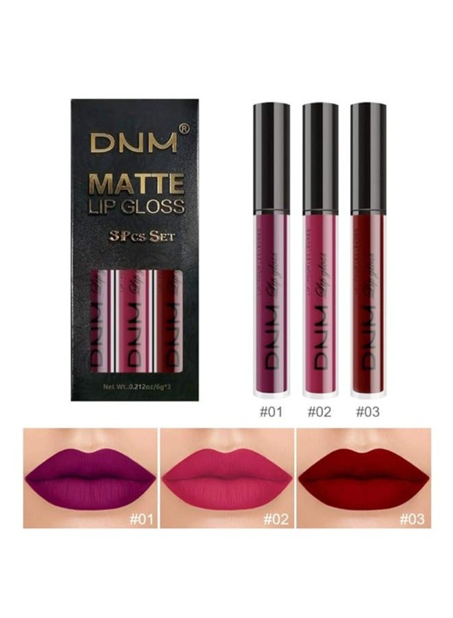 DNM 3Pcs Dark Purple Red Rose pink Matte Liquid Lipstick Sets for Black Women Matte Matt Lipstick Lip Stain Long Lasting Waterproof 24, mate larga duracion - color 01 - Image 2
