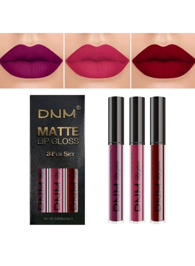 DNM 3Pcs Dark Purple Red Rose pink Matte Liquid Lipstick Sets for Black Women Matte Matt Lipstick Lip Stain Long Lasting Waterproof 24, mate larga duracion - color 01 - Image 1