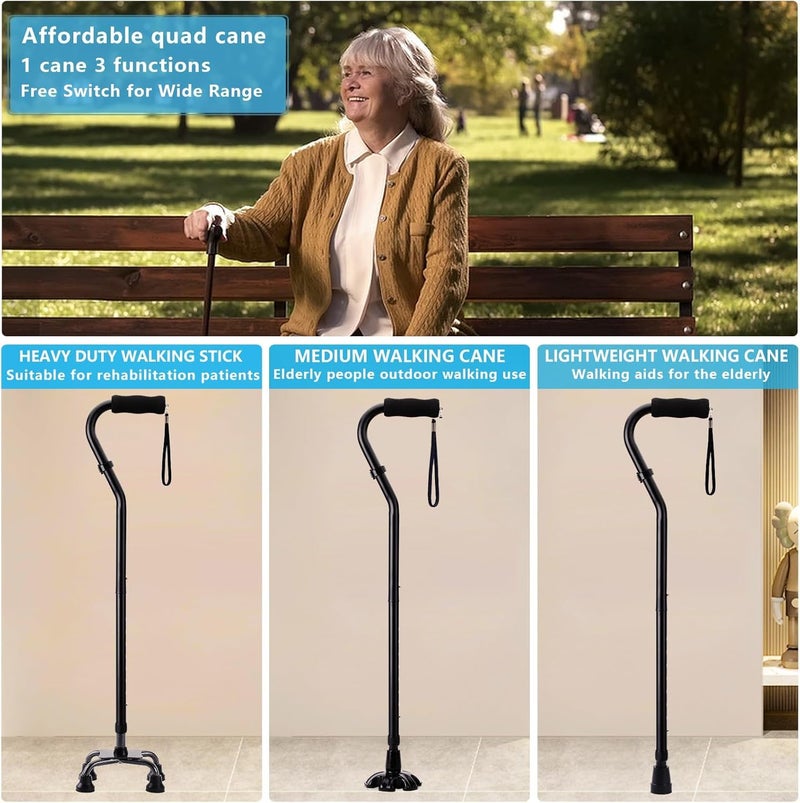 LIXIANG Unisex Walking Canes, Foldable, Adjustable, 4-pronged Base, Foam Handles Heavy Duty Stable Walker for Seniors and Adults Canes for Men for Stability - Image 3