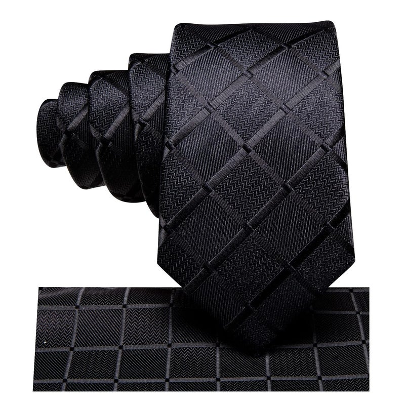 Dubulle Black Plaids Checsk Ties for Boys Self Tie Silk Kids Necktie Pocket Square Set for Age 8-11 Graduation School Uniform - Image 2