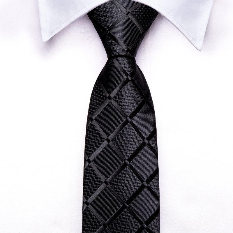 Dubulle Black Plaids Checsk Ties for Boys Self Tie Silk Kids Necktie Pocket Square Set for Age 8-11 Graduation School Uniform - Image 5