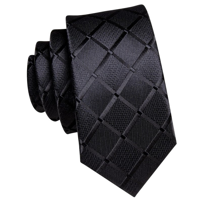 Dubulle Black Plaids Checsk Ties for Boys Self Tie Silk Kids Necktie Pocket Square Set for Age 8-11 Graduation School Uniform - Image 4