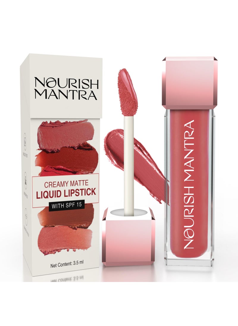 NOURISH MANTRA - NOURISH MANTRA Masoom Pink Lipstick (3.5ml)/ Creamy Matte Liquid Lipstick with SPF/Water Proof/Smudge Proof/Transfer Proof/Long Lasting/Suits All Skin Tones - Image 1