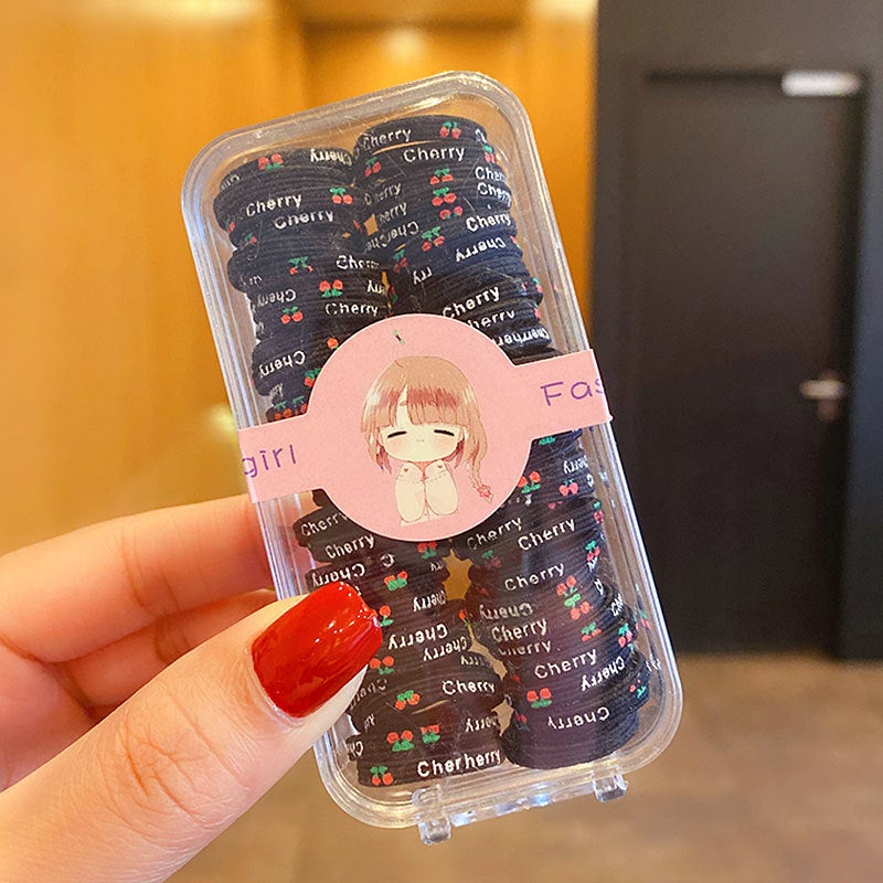 إسكدنيا Rubber band for girls and children does not hurt hair elasticity good cartoon fruit hair band hair rope for girls rubber band hair accessories 10# Black Cherry 60 root