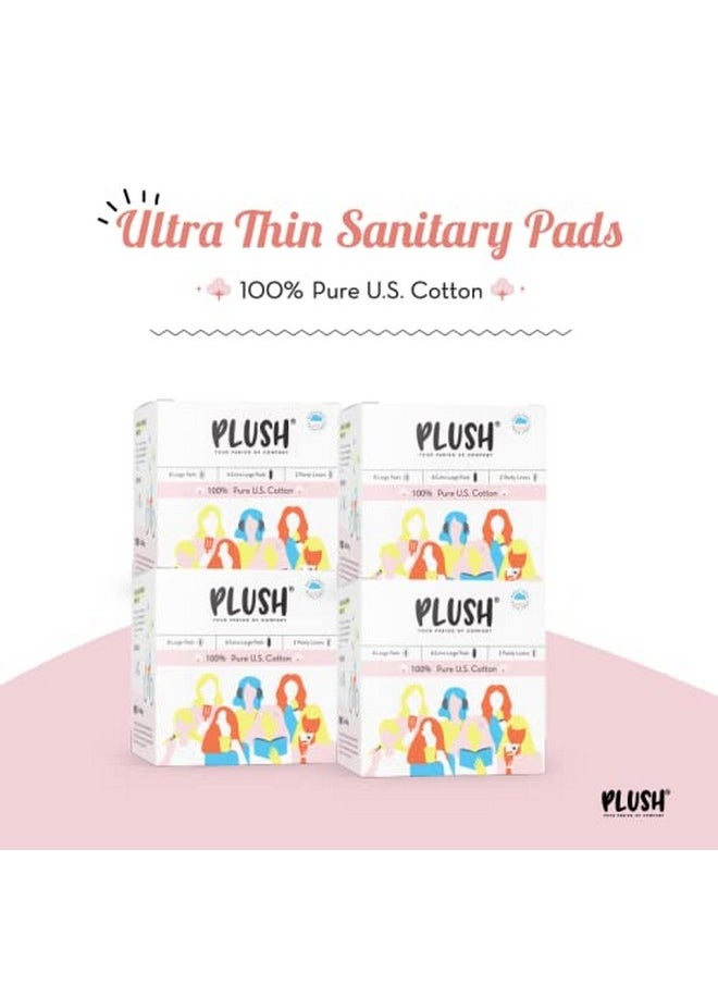 Plush Sanitary Pads For Women (16 Pads) (Pack Of 4) 100% Pure U.S. Cotton Senitary Napkins |8 Light & (L) 6 Heavy Flow (Xl) & 2 Panty Liners | Ultra-Thin & Rash Free | Vegan For Normal-Sensitive Skin  - Image 2