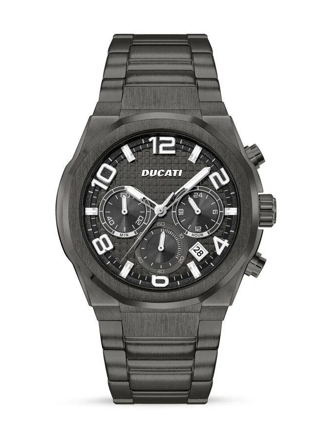 دوكاتي Ducati DT006 Chronograph Watch - 43.5MM Multi-Layered Gun Dial, Stainless Steel Bracelet, Water Resistant up to 50M, Bold Accents for Racing Enthusiasts