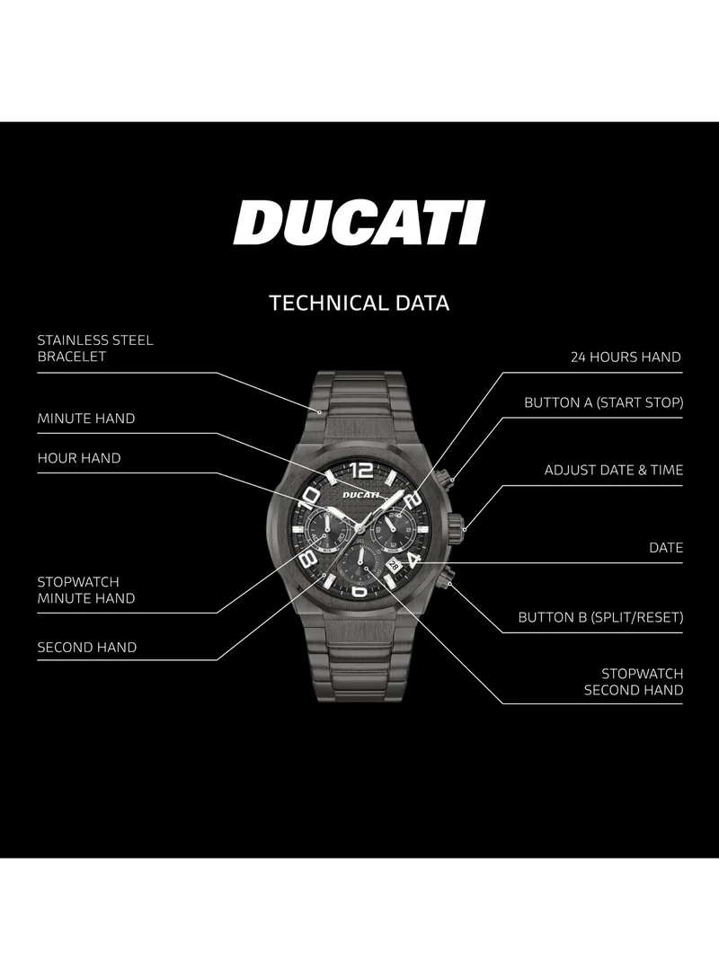 Ducati Ducati DT006 Chronograph Watch - 43.5MM Multi-Layered Gun Dial, Stainless Steel Bracelet, Water Resistant up to 50M, Bold Accents for Racing Enthusiasts