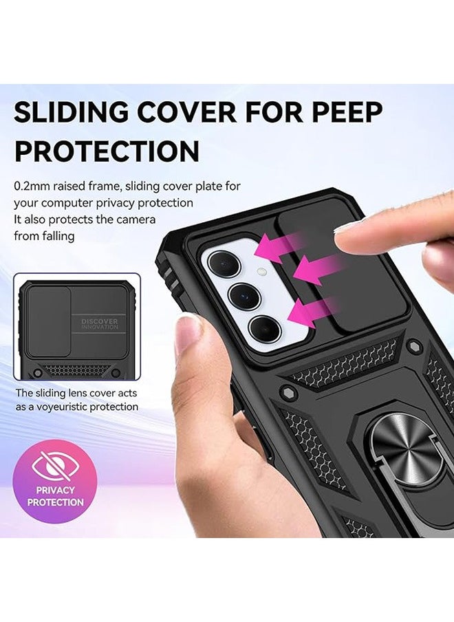 Generic Samsung A55 5G Case ,Shockproof Cases ,Anti-Fall Drop Protection ,Built-in Slide Anti-Scratch Camera Lens Cover,Integrated 360 Degree Rotating Ring Kickstand, Black  - Image 3