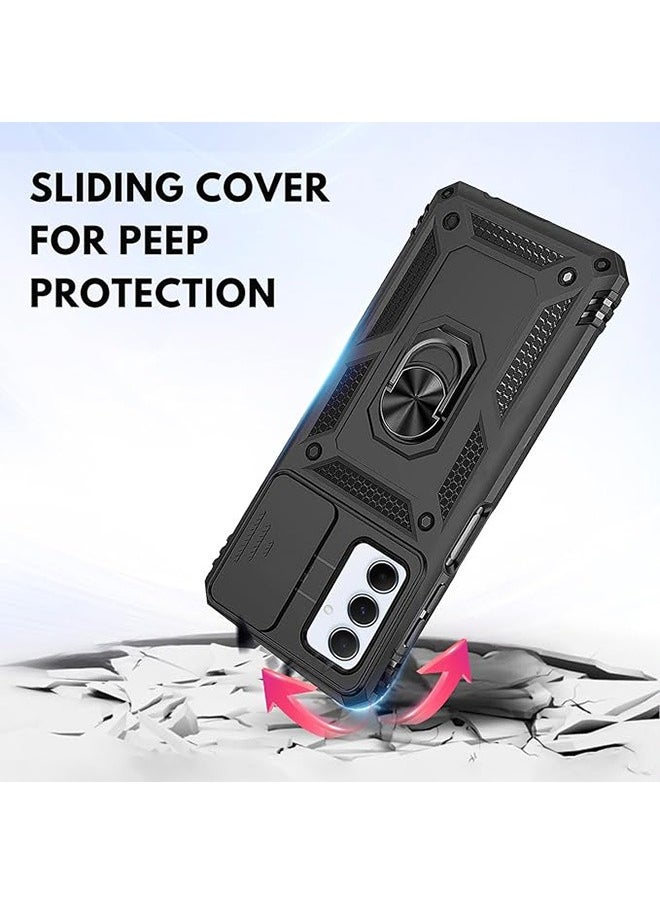 Generic Samsung A55 5G Case ,Shockproof Cases ,Anti-Fall Drop Protection ,Built-in Slide Anti-Scratch Camera Lens Cover,Integrated 360 Degree Rotating Ring Kickstand, Black  - Image 4