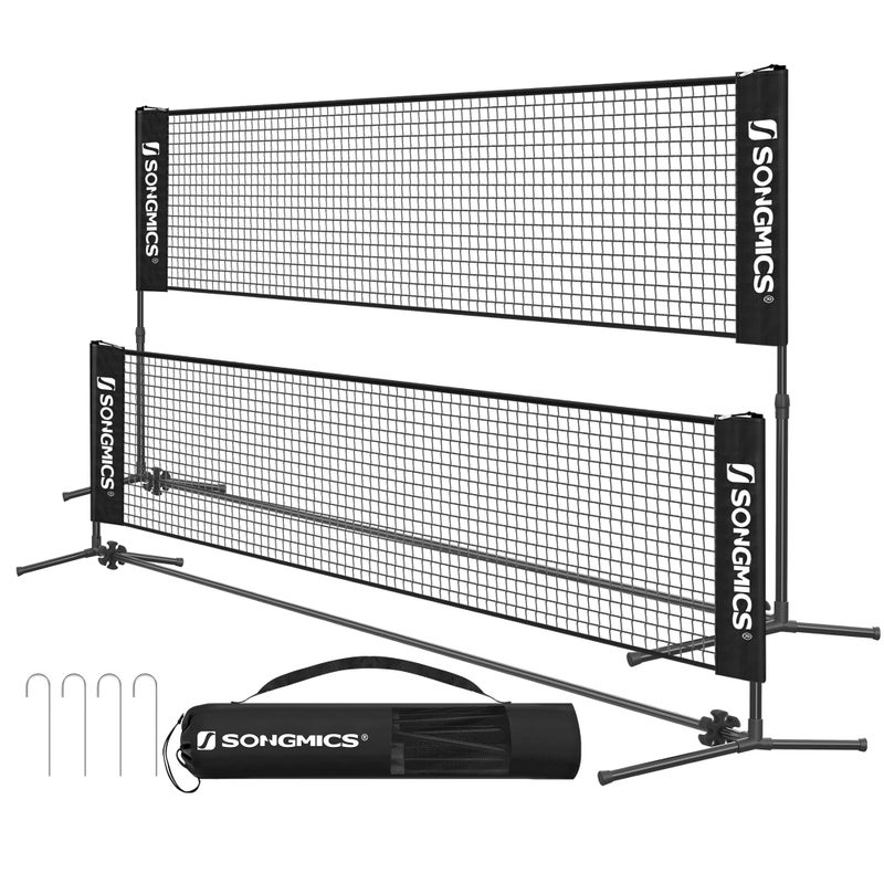 SONGMICS 10 ft Badminton Net Height Adjustable Volleyball Net Pickleball Net with Poles Foldable Nylon Net for Tennis Indoor Outdoor Court Black USYQ300HV1