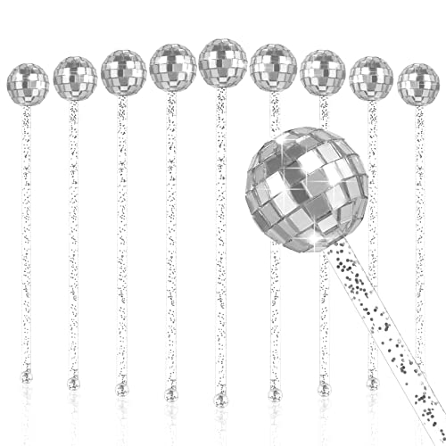 10 PCS DISCO BALL DRINK STIRRERS Glitter Drink Stirrers Lolipop Sticks Disposible for Last Disco disco bachelorette New Years Eve and wedding silver