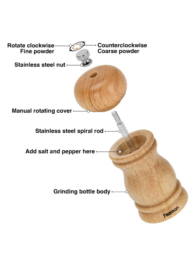 Fissman 11cm Manual Salt and Pepper Grinder 11cm, Light Brown Ceramic Mill, Adjustable Spice Grinder for Peppercorns, Salt, and Dry Spices, Easy Refill Kitchen Mill  | Best Price UAE