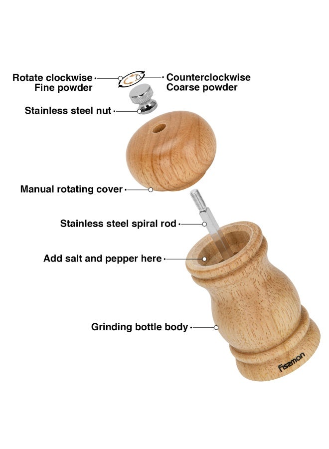 Fissman Manual Salt and Pepper Grinder 11cm, Light Brown Ceramic Mill, Adjustable Spice Grinder for Peppercorns, Salt, and Dry Spices, Easy Refill Kitchen Mill  - Image 2