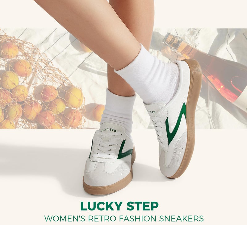 LUCKY STEP Womenâ€™s Slip On Mules Sneakers Fashion Backless Walking Shoes Non Slip Retro Casual Open Back Shoe(9 M US White/Green) - Image 2